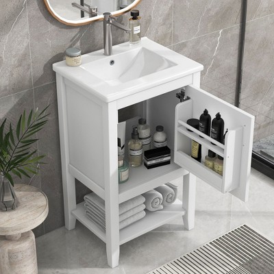 NicBex Bathroom Vanity with Sink,Bathroom Sink Vanity with Soft Closing Door and Open Shelf,20 inch Bathroom Sink Cabinet for Bathroom,White/Gray