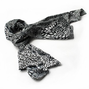 Slickblue Leopard Animal Print Silk Scarf – Black & White, Soft, Lightweight, Stylish Women's Shawl – Two Sizes - 1 of 4