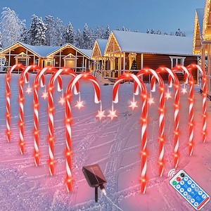 Oumilen Set of 10 Solar Powered Christmas Candy Cane LED Pathway Lights with Remote Control - 1 of 1