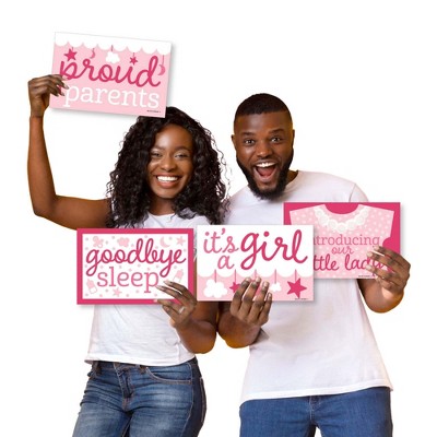 Big Dot of Happiness It's a Girl - Photo Prop Signs - Pink Birth Announcements - 10 Pieces