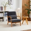 Mid-Century Modern Rubberwood Frame Accent Chair with Ergonomic Design, Upholstered Seat & Pillow for Living Room & Bedroom-Coolbibila - 2 of 4