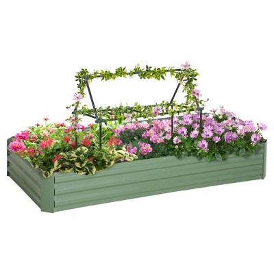 Green Galvanized Steel Raised Garden Bed with Trellis