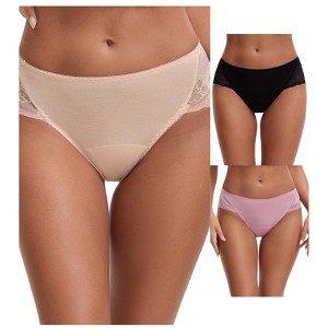 INSPIRE CHIC Women's Mid-Waisted Lace Briefs HI-Cut Period Leak Proof Ladies Underpants 3 Packs - 1 of 4