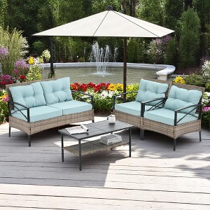 4-Piece Patio Furniture Set with PE Wicker, Metal Table, Cushions, and Comfortable Design for Outdoor Spaces - 1 of 4