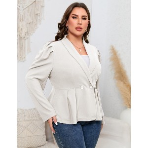 Womens Plus Size Long Sleeve Two Buttons Shawl Lapel Blazer - 1 of 3