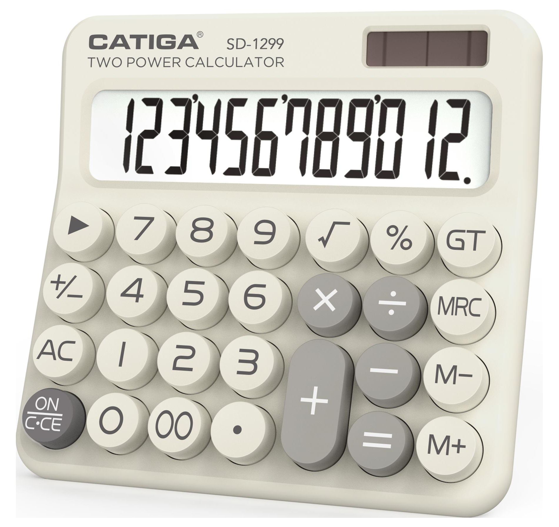 CATIGA Mechanical Switch calculator, 12-Digit LCD, Solar & Battery Power, Big Buttons, Aesthetic Design for Home, School, Office Use. SD-1299