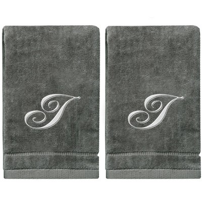 Creative Scents Gray Fingertip Monogrammed Towels Silver Embroidered