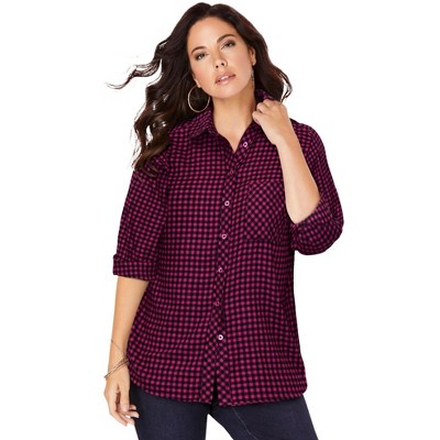 Roaman's Women's Plus Size Frankie Big Shirt - 26 W, Berry Plaid : Target