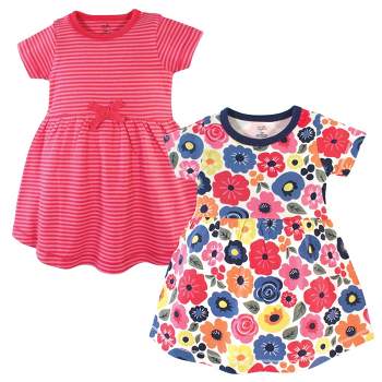 Touched by Nature Baby and Toddler Girl Organic Cotton Short-Sleeve Dresses 2pk, Bright Flower