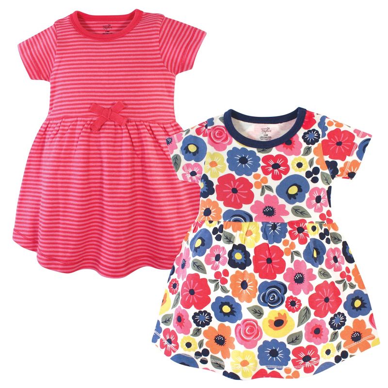 Touched by Nature Baby and Toddler Girl Organic Cotton Short-Sleeve Dresses 2pk, Bright Flower, 1 of 5