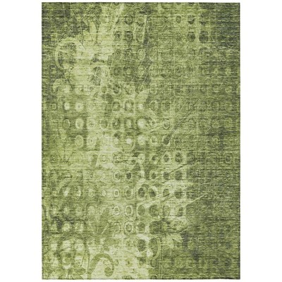 Olive Green Ikat Washable Indoor Outdoor Area Rug
