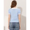 Allegra K Women's Bow Tie Contrast Color Textured Short Sleeve Top - 3 of 4