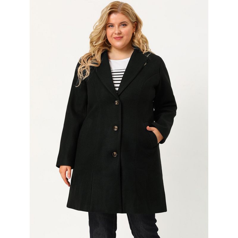 Agnes Orinda Women's Plus Size Winter Notched Lapel Single Breasted Pea Coat, 5 of 8