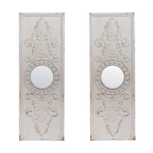 VisioGear Set of 2 Large Wooden Wall Art Panels with White Finish and Round Mirror Accents, White, 17"*48"*1.2" - 1 of 4