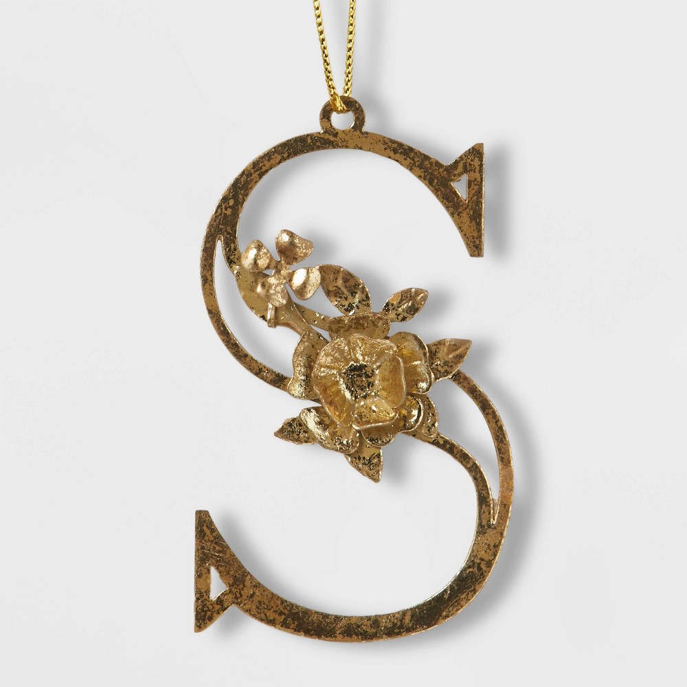 Botanical Monogram Christmas Tree Ornament Gold Letter S - Wondershop