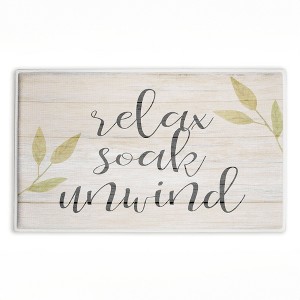 Stupell Industries Relax Soak Unwind Minimal Printed Plush Bath Mat And Bath Rug, Design By Kim Allen, 18"X30" - 1 of 4