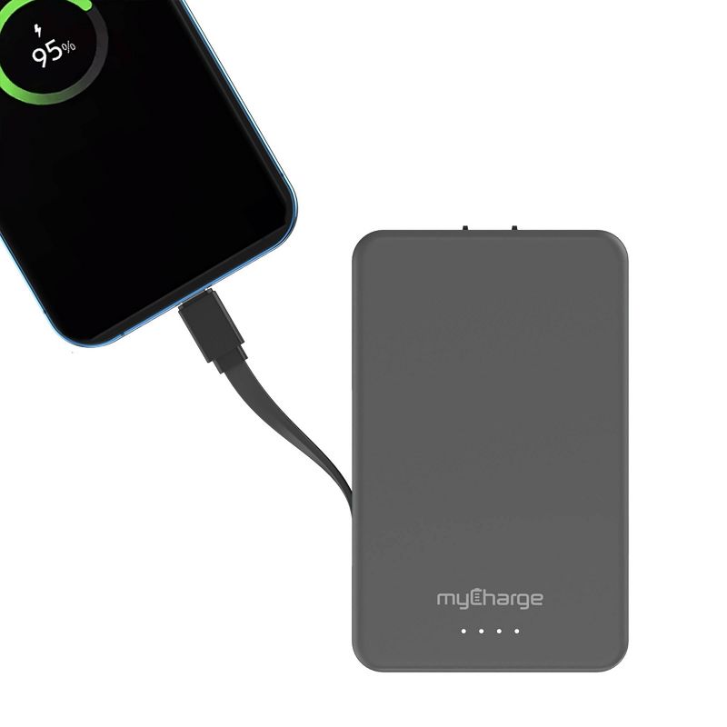 myCharge Amp Prong 5000mAh/12W Output Power Bank with Integrated Charging Cable - Gray, 6 of 7