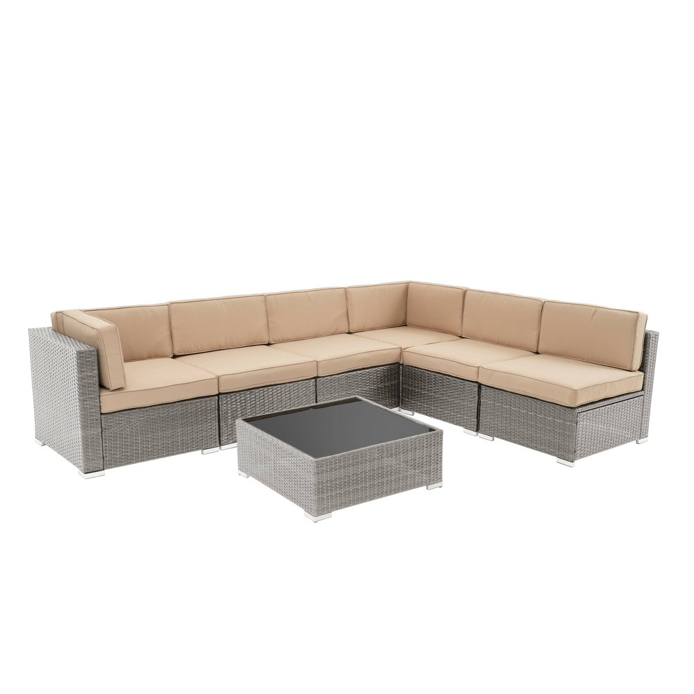 Photos - Garden Furniture GODEER 7pc Wicker Outdoor Conversation Set with Sand Cushion Gray Gray/San