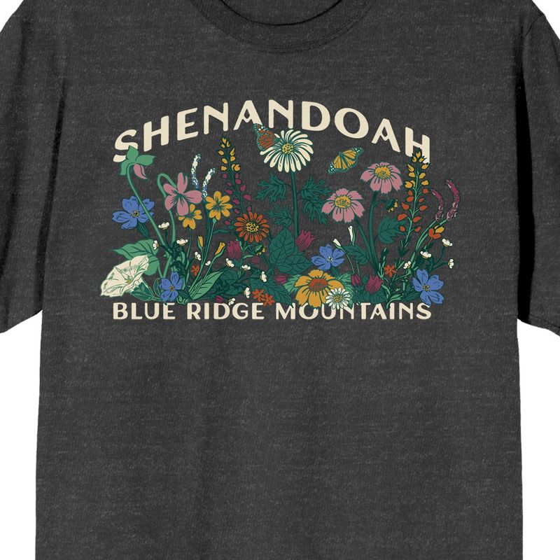 Elevation 7573 Shenandoah Blue Ridge Mountains Plants Men's Charcoal Heather Short Sleeve Crew Neck Tee, 2 of 4