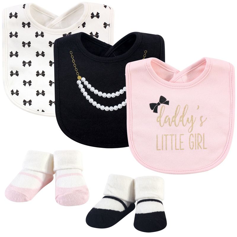 Little Treasure Baby Girl Cotton Bib and Sock Set 5pk, Daddys Girl, One Size, 1 of 2