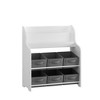 Gulches Kids Bookshelf with 6 Fabric Bins - 3 Front-Facing Display Shelves, Multi-Functional Toy Organizer, White & Gray - 3 of 4
