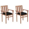 vidaXL Solid Teak Wood Patio Chairs with Black Cushions - Set of 2 Stackable Garden Loungers for Home, Office, or Outdoor Use - 22.8"x19.7"x35" - 2 of 4