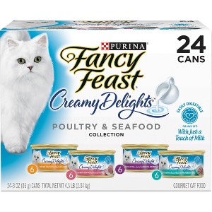 Purina Fancy Feast Creamy Delights Chicken and Seafood Flavor Collection Variety Pack Wet Cat Food - 24pk - 1 of 4