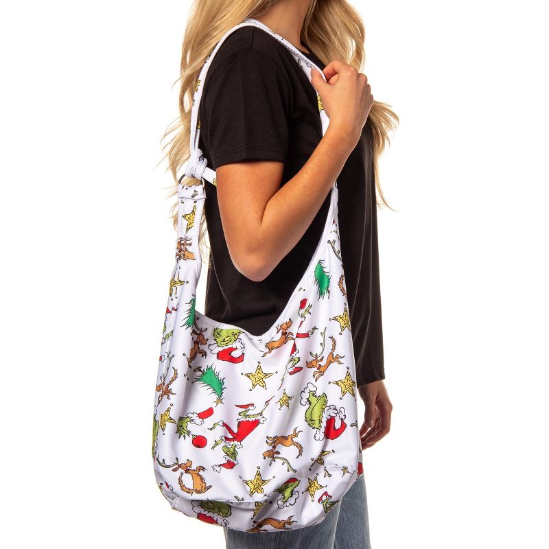 Dr. Seuss The Grinch Allover Festive Max And Grinch Shoulder Crossbody Hobo Bag White, 2 of 7
