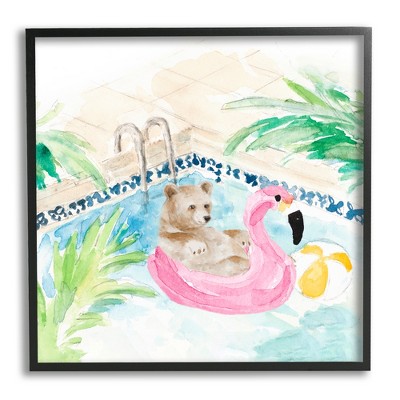 Stupell Industries Bear Floating Summer Pool Lounging Framed Giclee Art
