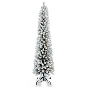 NAYSAYE Christmas Tree Stand 6FT Flocked Pencil Tree with 358 Snowy Tips Slim Base for Christmas Decorations, Green and White, 22"*72"*7.7" - 1 of 4