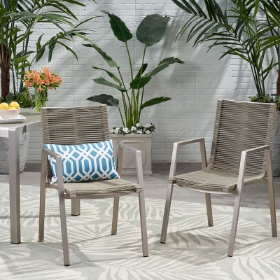 Coolbibila-Modern Aluminum Dining Chair,  Dining Chairs Set Of 2 With Rope Seat, Chair With Unique Rope Weaving For Outdoor