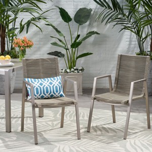 Coolbibila-Modern Aluminum Dining Chair,  Dining Chairs Set Of 2 With Rope Seat, Chair With Unique Rope Weaving For Outdoor - 1 of 4