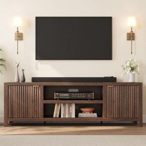 Fluted TV Stand for 80 Inch, Wooden Media Console Cabinet with Fluted Door and Gold Handle for Living Room Bedroom - 1 of 4