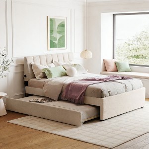 Luxystar Teddy Fleece Upholstered Platform Bed with Trundle and LED Lights - 1 of 4