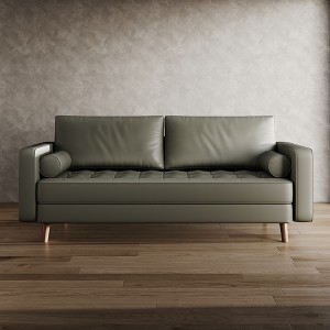 Tree City - 70" Faux Upholstered Mid-Century Modern Leather Square Arm Sofa - 1 of 4
