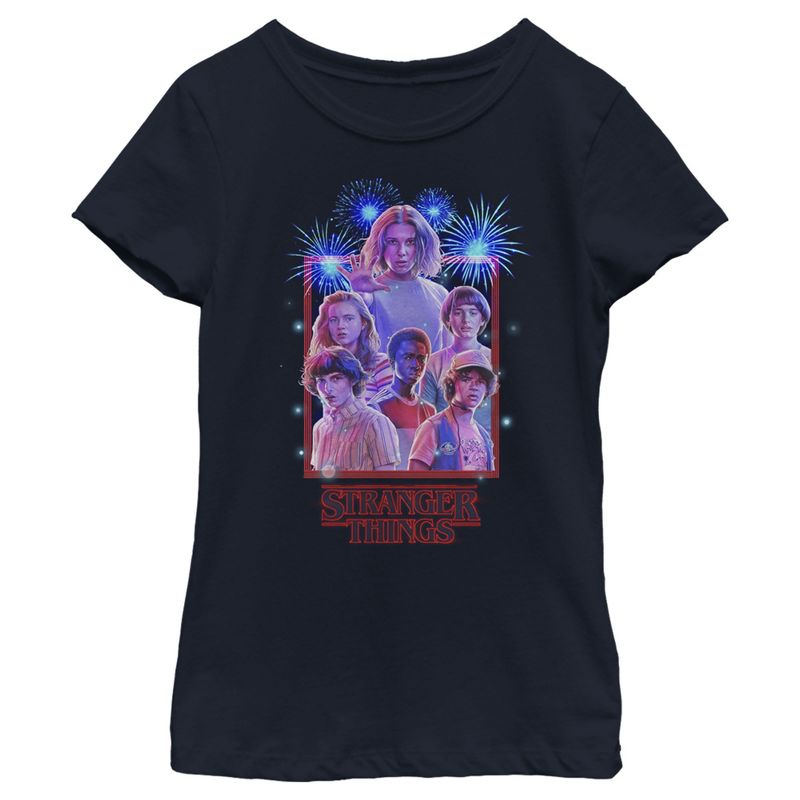 Girl's Stranger Things Fourth of July  Character Frame T-Shirt, 1 of 5