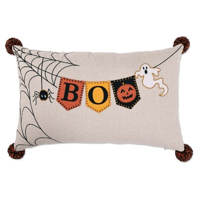 Pillow Perfect 11.5"x18.5" 'Boo' Banner Lumbar Throw Pillow Beige/Black/Orange: Cotton Fabric, Indoor Use, Halloween Decor