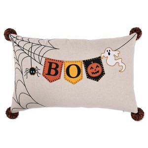 Pillow Perfect 11.5"x18.5" 'Boo' Banner Lumbar Throw Pillow Beige/Black/Orange: Cotton Fabric, Indoor Use, Halloween Decor - 1 of 4