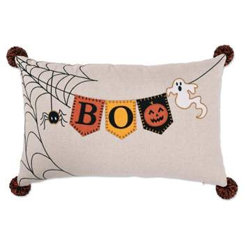 11.5"x18.5" 'Boo' Banner Lumbar Throw Pillow Beige/Black/Orange - Pillow Perfect