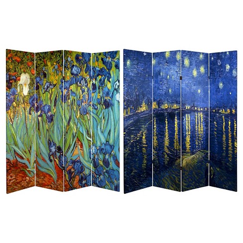 Tall  Works of Van Gogh Canvas Room Divider Starry Night/Sunflowers 6 ft 