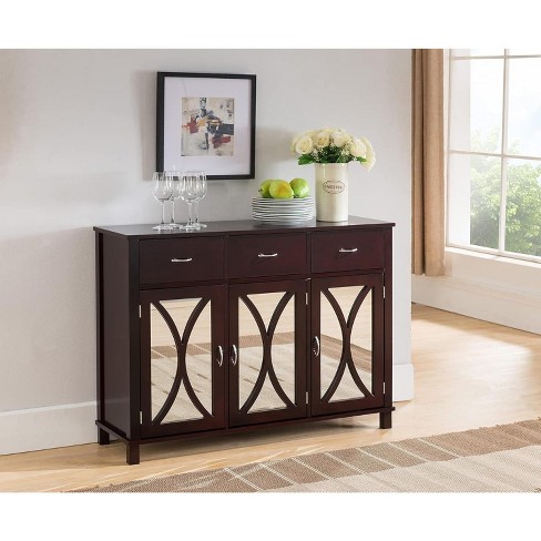 Kings Brand Furniture - 3-Door Sideboard Buffet Server Cabinet, Mirrored Doors/Espresso - image 1 of 4