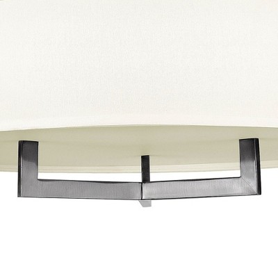 Hampton 3-Light Drum Chandelier in Antique Nickel with Off-White Linen Shade