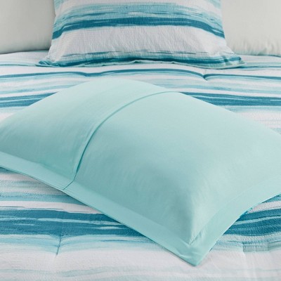 Aqua Microfiber Reversible Full Comforter Set with Channel Stitch