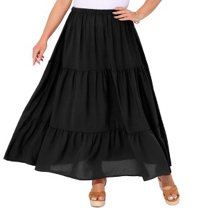 Agnes Orinda Women's Plus Size Elastic Waist High Rise Boho Flowy Casual A Line Maxi Skirts - 1 of 4