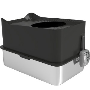 Kumasinova Cat Litter Box with Scoop & Pad,Odor-Resistant Stainless Steel Cat Litter Box for Big Cats,Non-Slip Design,23.6" x 15.7" x 11.8" - 1 of 4