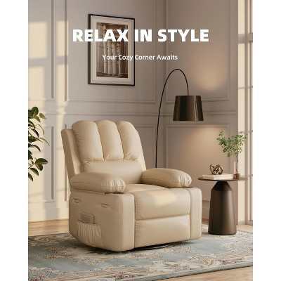 22" manual recliner chair with 1.5X sponge filling, cup holder, and retractable armrests; perfect for living rooms, bedrooms, and nurseries.
