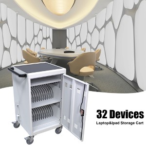 20.80"Mobile Charging Cart and Cabinet for Tablets Laptops 32-Device(White) - 1 of 3