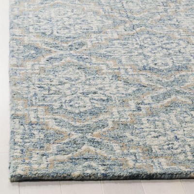 Handmade Tufted Wool Abstract Round Blue Rug 36 in