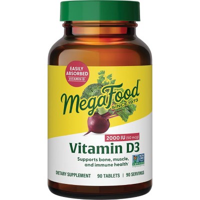 MegaFood Vitamin D3 2000 IU (50 mcg) - Vitamin D Supplement, Immunity, Bones, Teeth & Muscle Support, Vegetarian, Non-GMO, Kosher, 90 Servings.