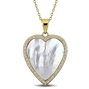 EVERLY JEWELRY | Yellow Plated Sterling Silver 5 1/3 CT TGW Created White Sapphire and Mother of Pearl Necklace with Chain, 18"+2"ext - 1 of 4